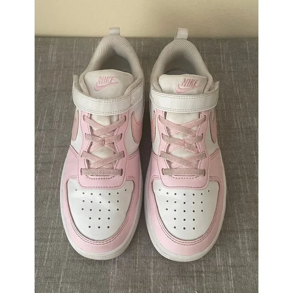 NIKE Court Borough Low Recraft Youth Girls Size 2 Pink White Sneakers